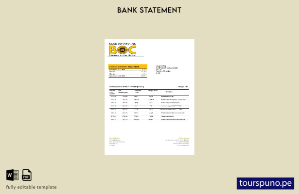 listo para imprimir plantilla de word   extracto bancario del Banco de Ceilán de